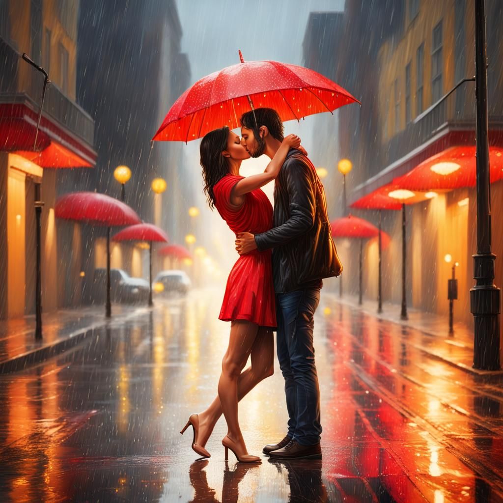Couple Kissing in Golden Rain, Splash Art