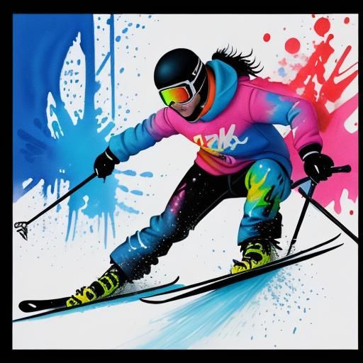 Skiing in Watercolour Graffiti Art Style