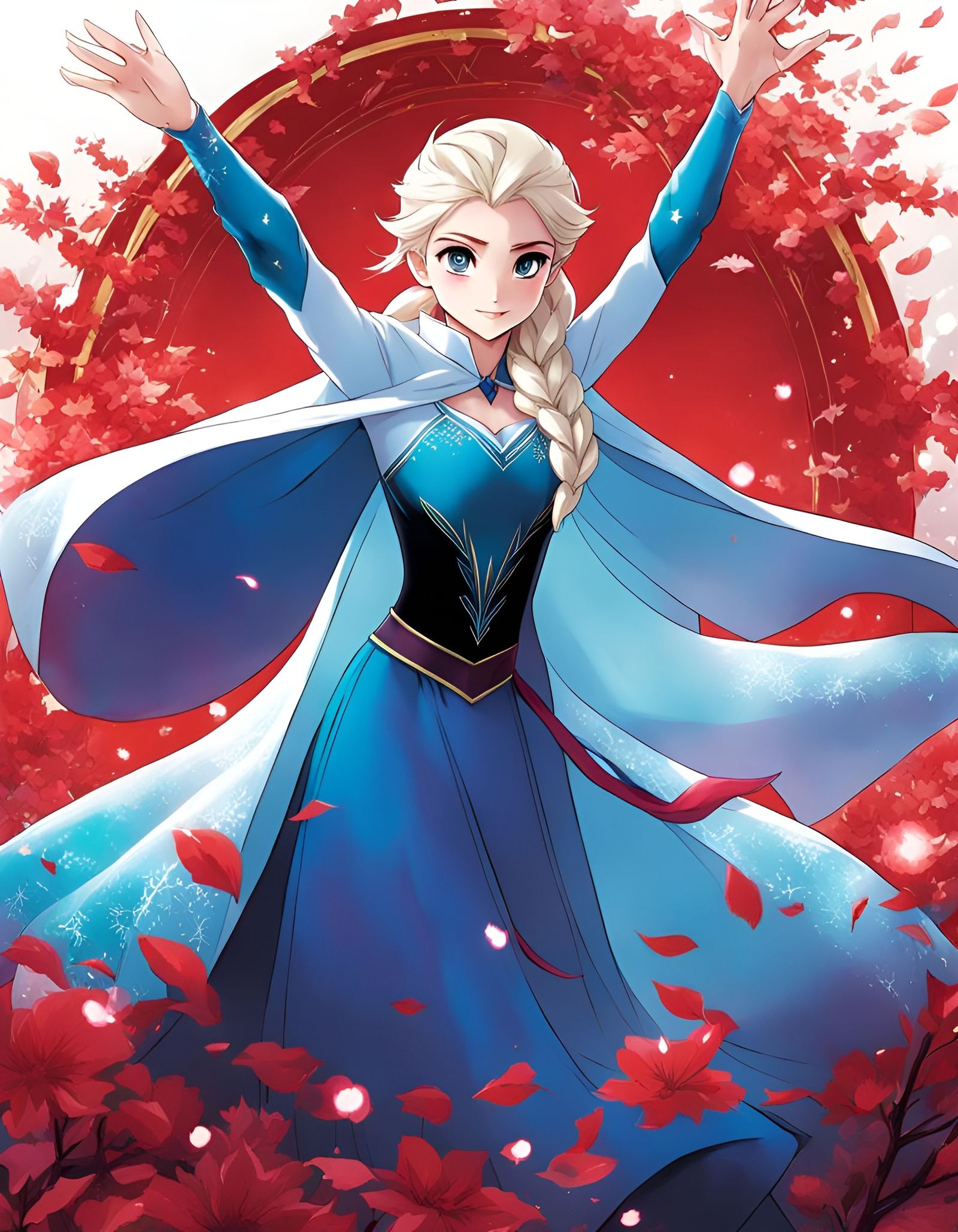 Elsa Unleashing Her Powers in Anime Style