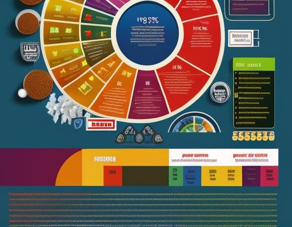 Focused Infographic for the ultimate movie night with a full-color illustration showing popcorn properties, movie set, m...