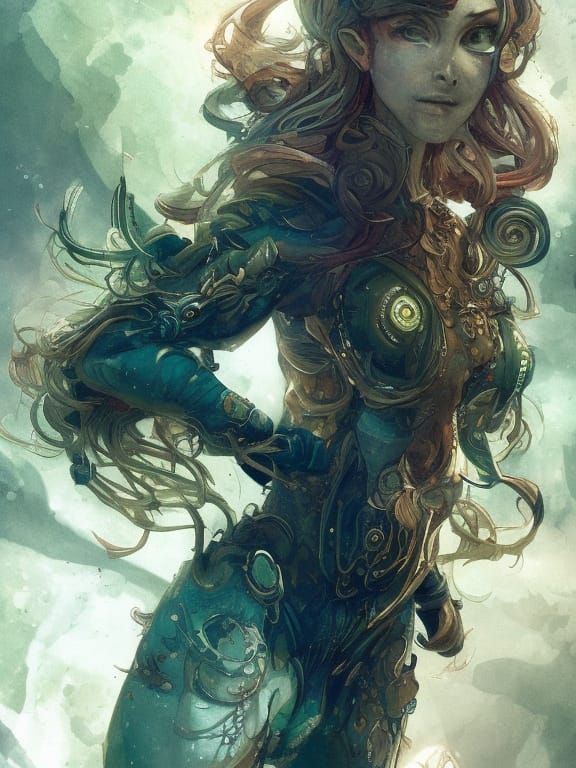 Bioluminescent Steampunk Moon Goddess Digital Painting