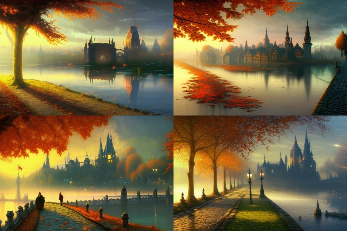 Gothic Cityscape with Autumnal Bridge