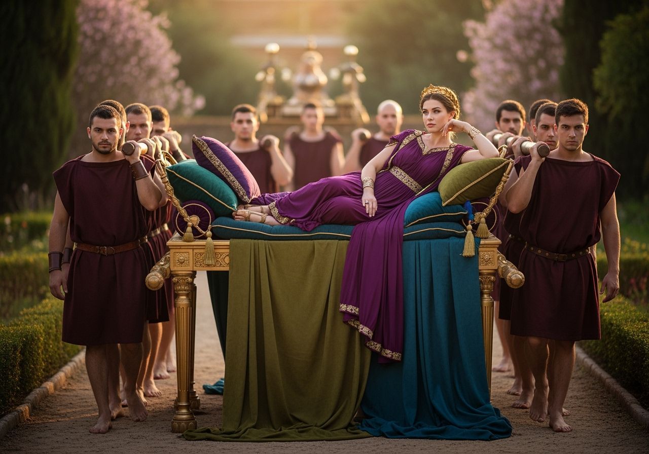 Elegant Roman Empress on Gold Litter