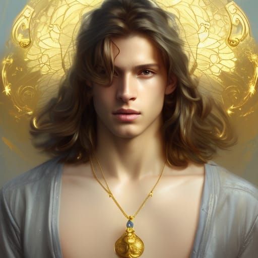 Angelic Male Portrait with Gold Accessories