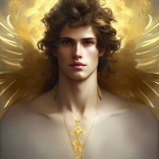 Angelic Male Portrait with Gold Accessories