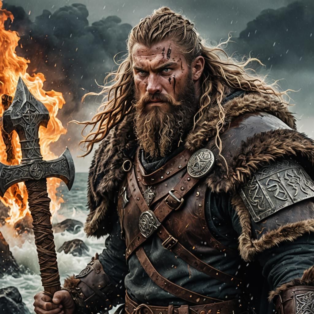 Viking Warrior with Axe, Digital Matte Painting