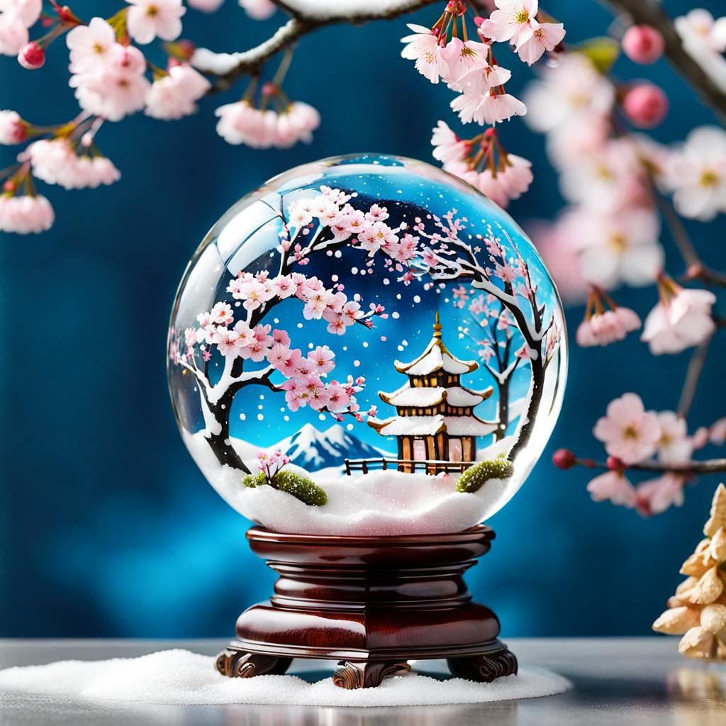 Magical Cherry Blossom Snow Globe Scene