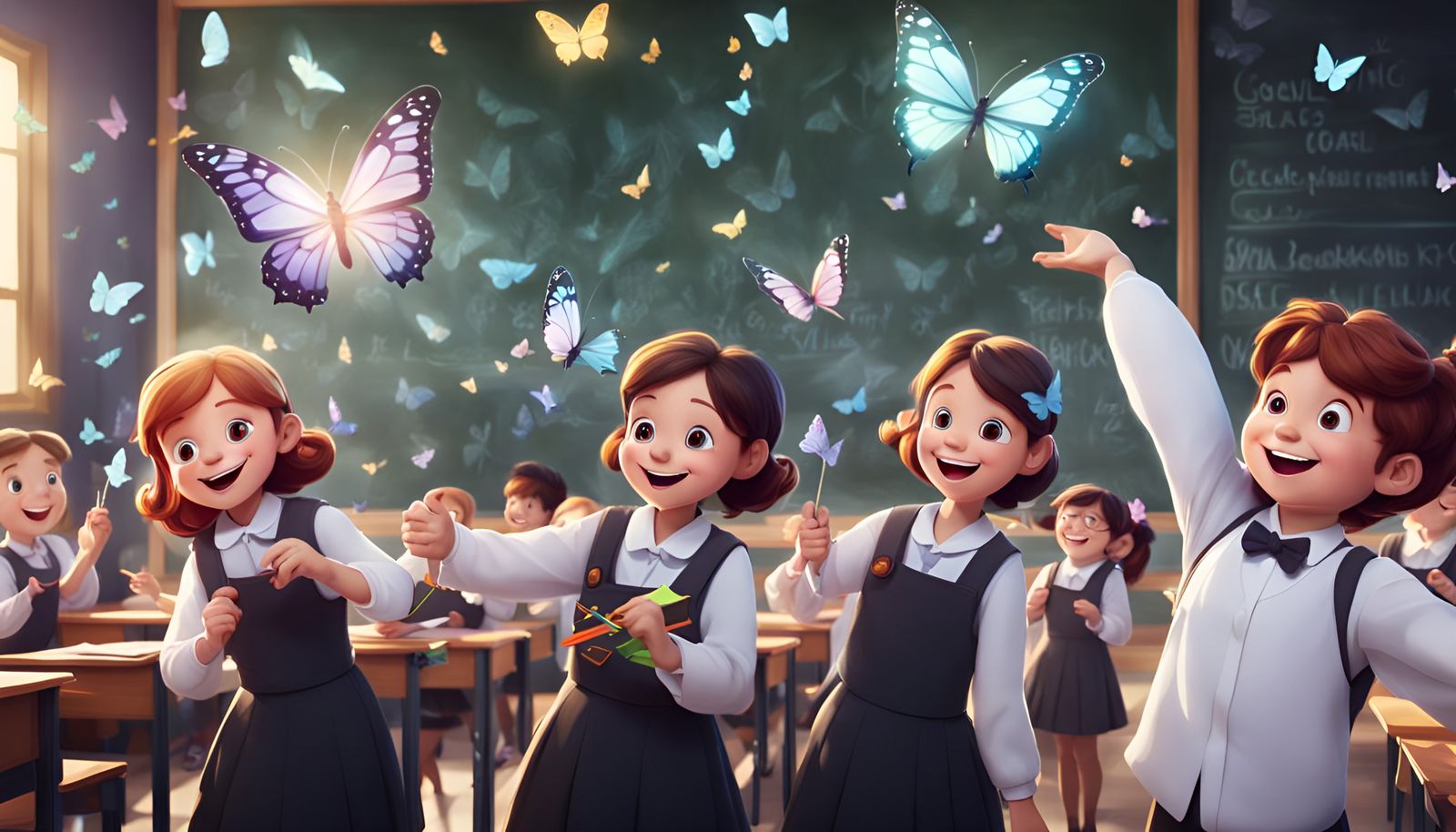 Joyful Children with Magical Butterflies: Pixar Concept Art