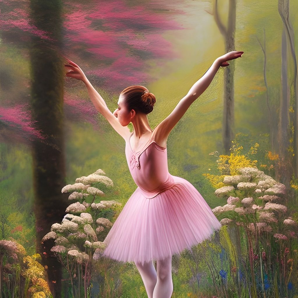 Ballet Dancer in Forest Clearing, Oil Painting