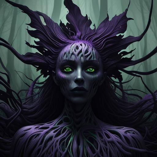 Surreal Flower Figure in Eerie Forest