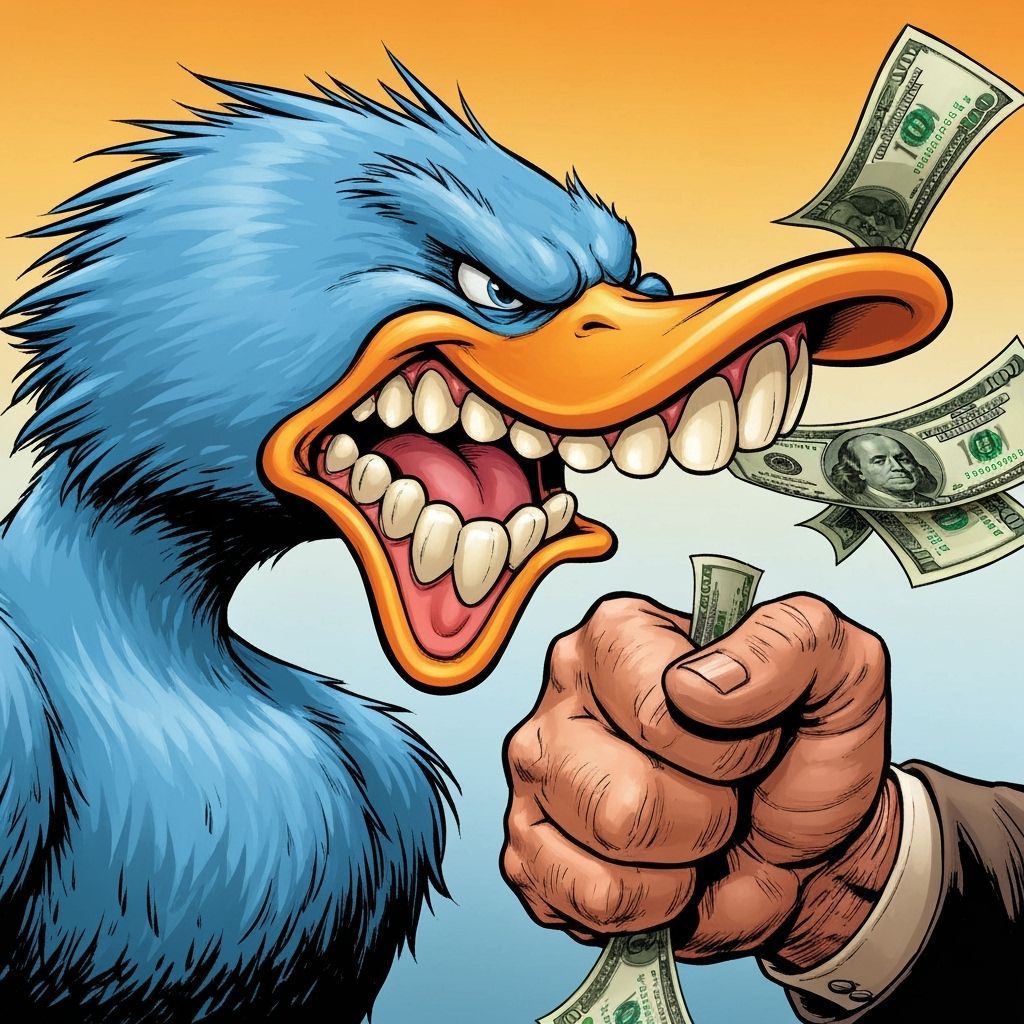 Comic Duck Steals Money from Crocodile Dundee