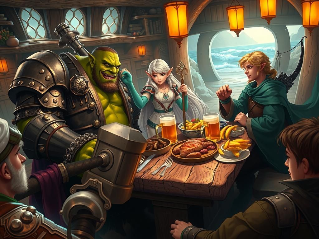 In a bustling tavern nestled at the heart of a vibrant RPG w...