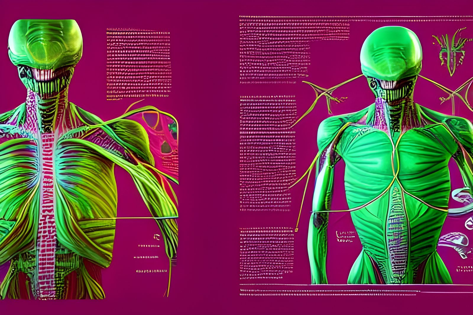 Double-page spread from alien medical textbook: the circulatory system