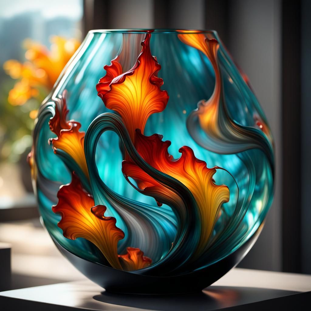 Glass Art Vase in Chihuly Style