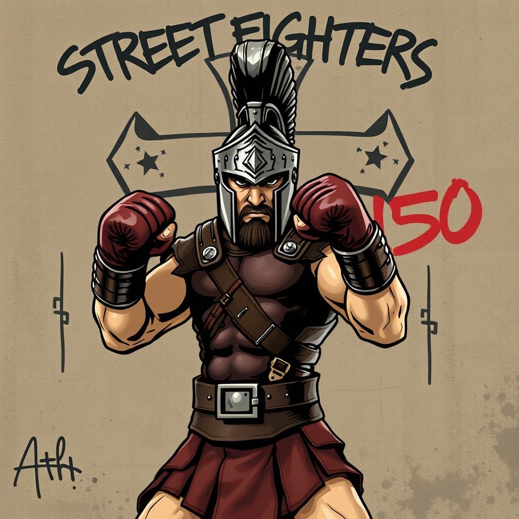Spartan Warrior Boxing in Urban Street Art Style
