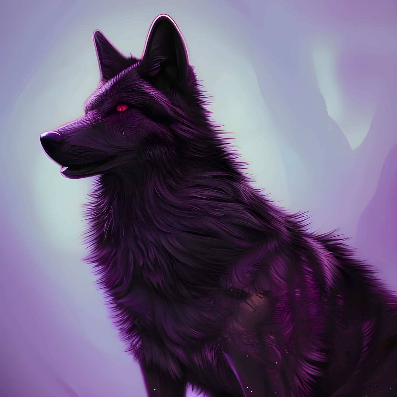Hyperdetailed Black Wolf Puppy in Dark Fantasy Style
