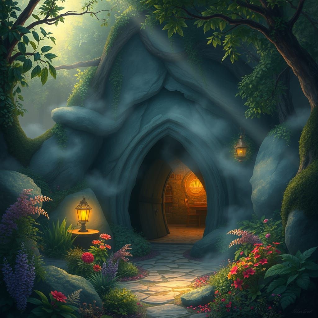 Surreal Garden Entrance in Mystical Cave Style