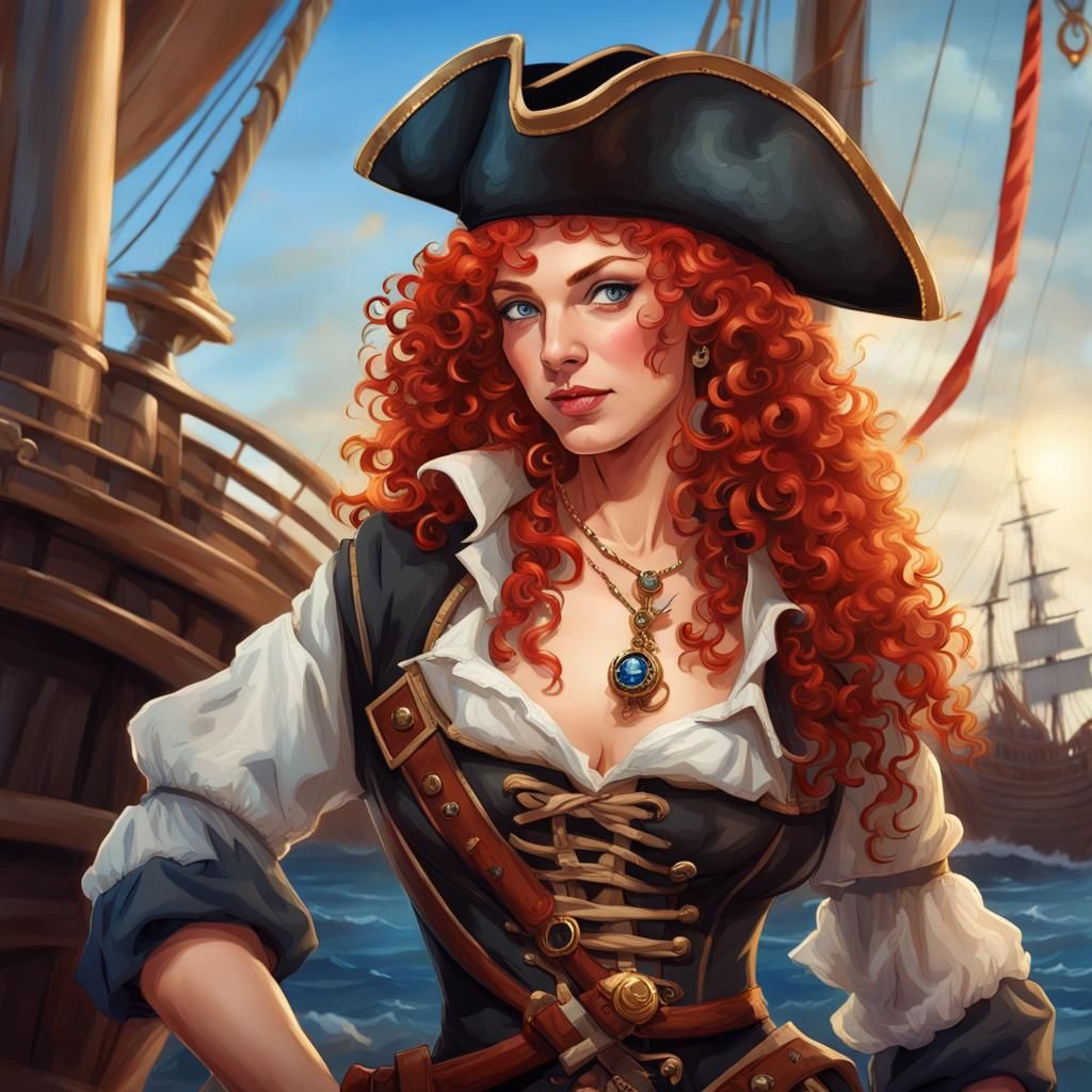 Beautiful Pirate Woman Portrait in Hyperdetailed Style
