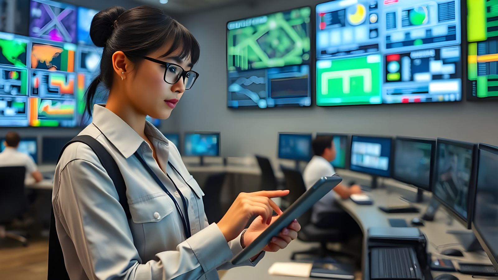 Young Multiethnic Female Government Employee Uses Tablet Com...