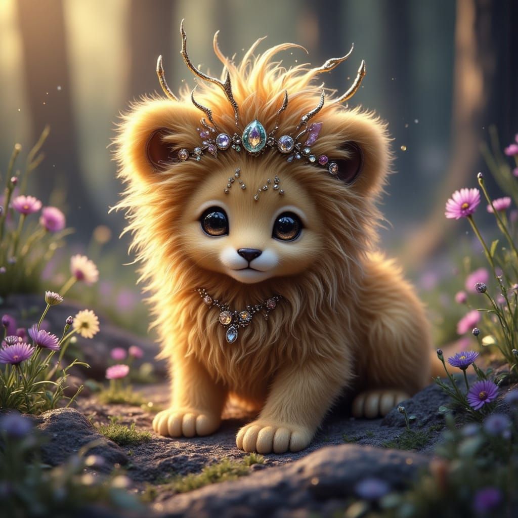 Mystical Lion Cub in Enchanted Forest
