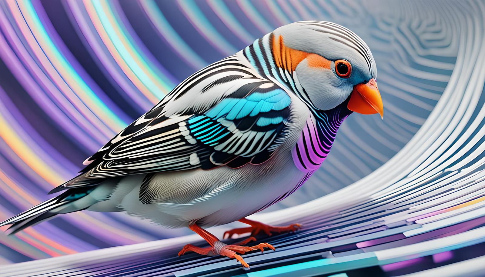 Psychedelic White Zebra Finch in New Futurist Style