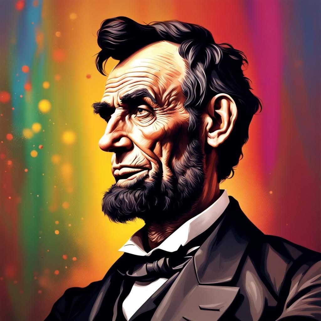 Hyperrealistic Portrait of Abraham Lincoln with Splash Art