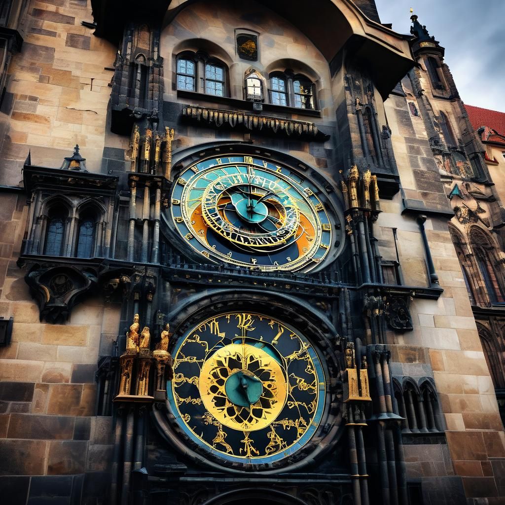 Prague Astronomical Clock in Gothic Style