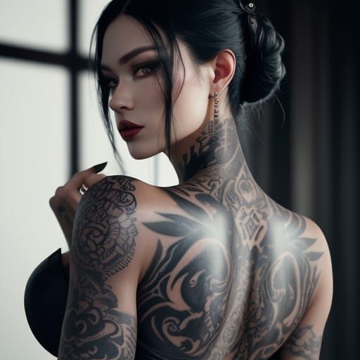 Elegant Heavily Tattooed Woman in Moody, Golden Hour Light