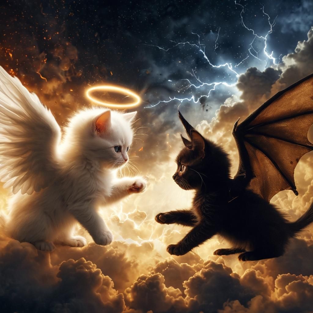 Angelic Kitten vs Devilish Kitten Aerial Battle