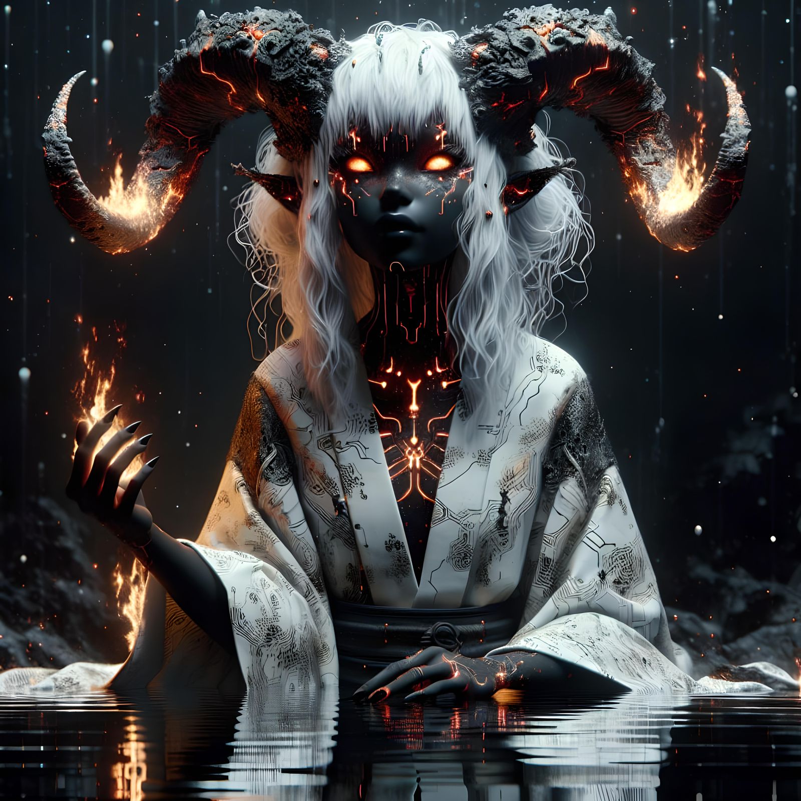 Magma Horned Girl in Digital Concept Art