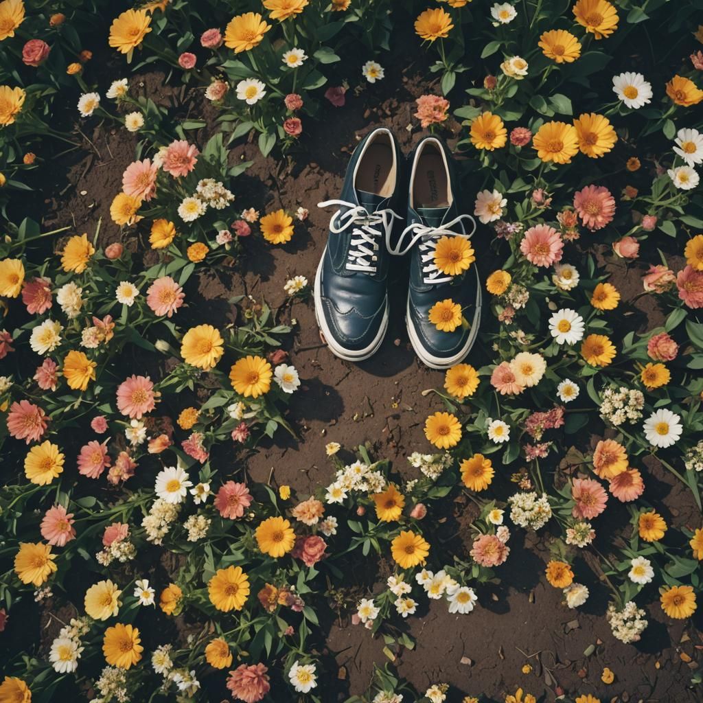 Flowers in Shoes: Cinematic Film Still