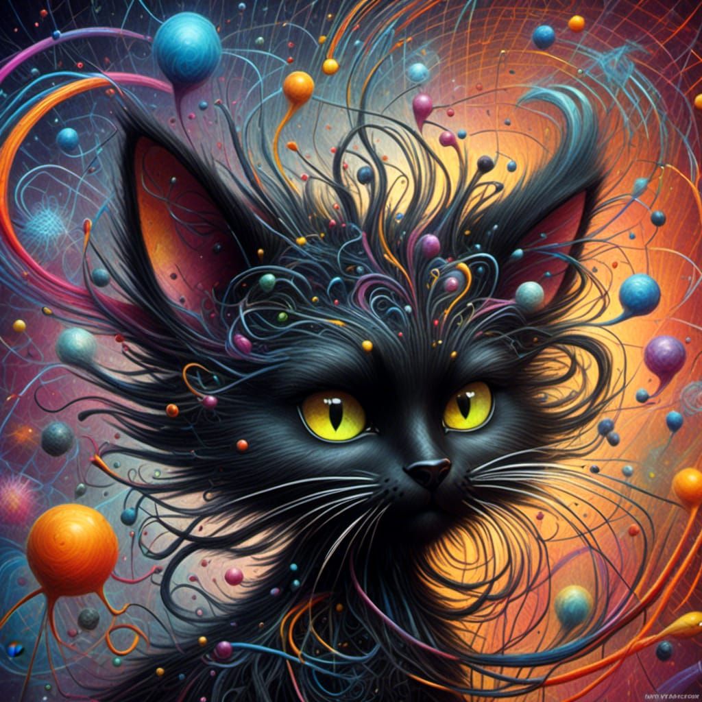 Cartoon Cat Caricature in Surreal Pencil Sketch Style