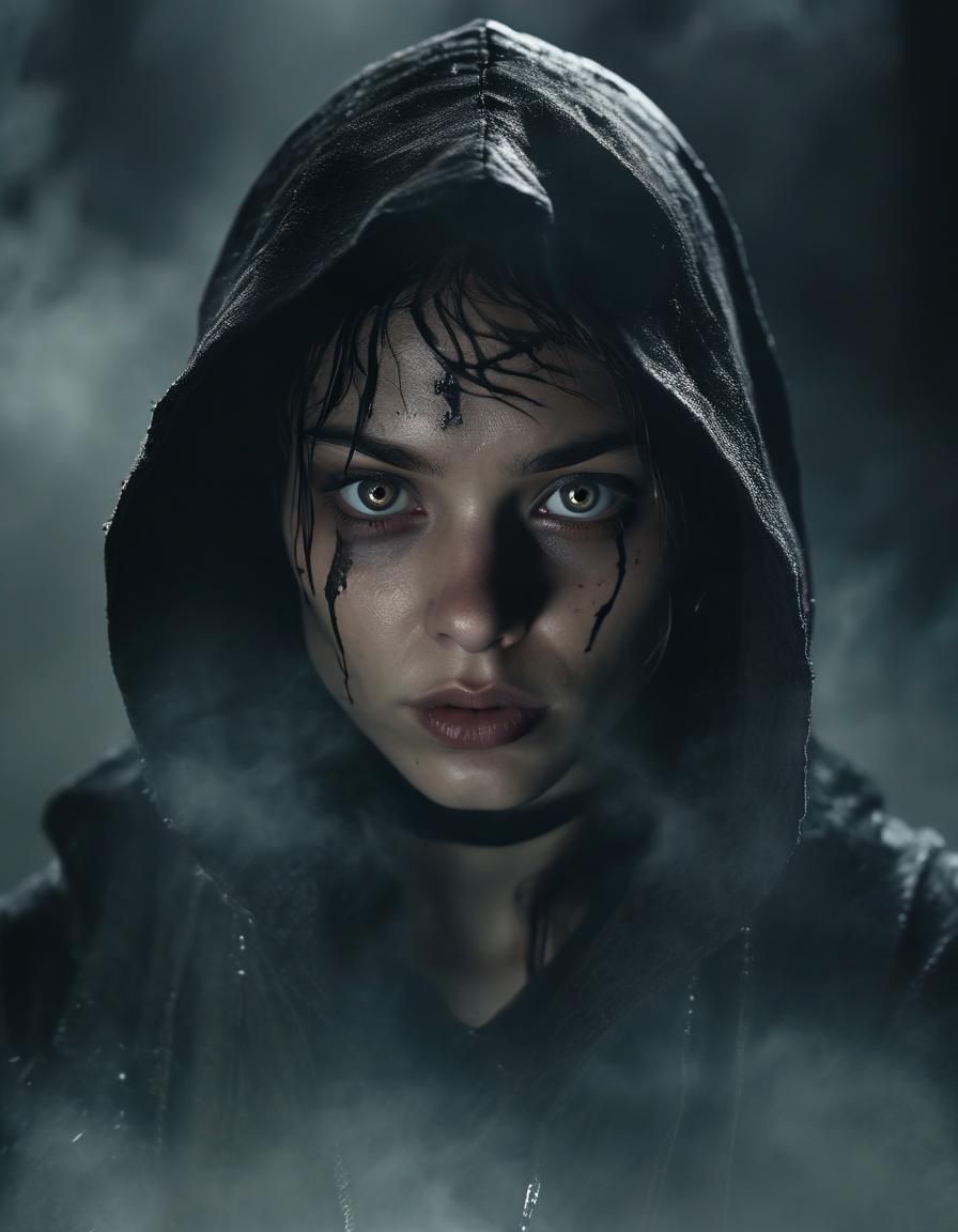 Eerie Angel in Moody Film Noir Style