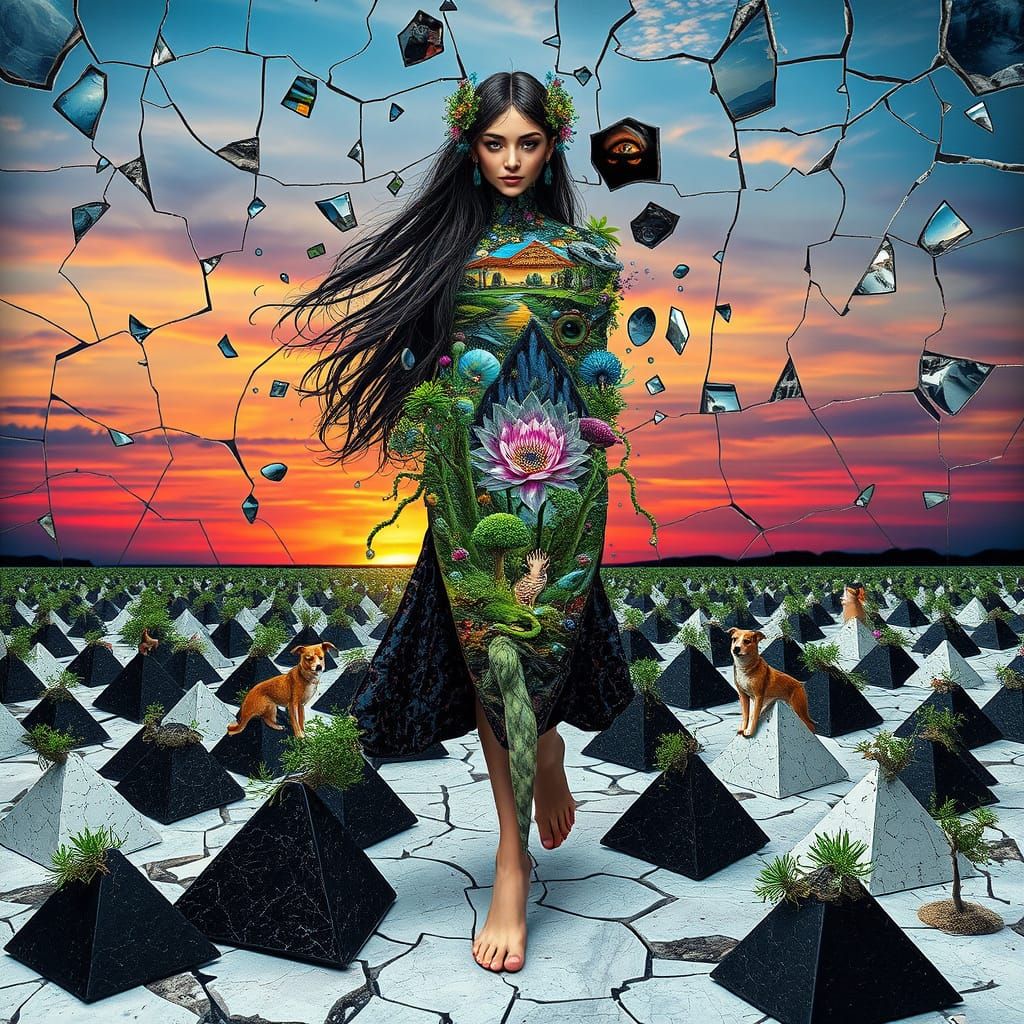 Mystical Woman Emerges from a Dreamlike Landscape