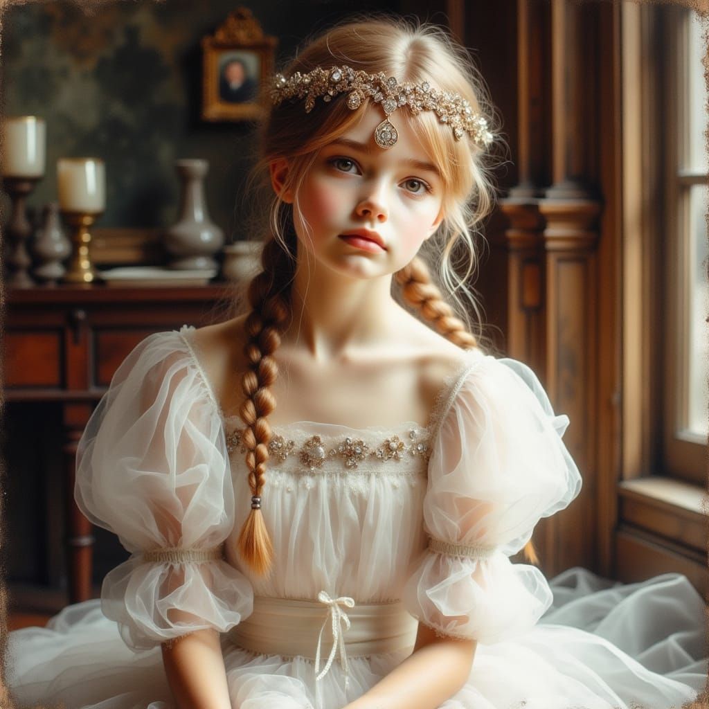 Girl in Golden Head Chain, Pre-Raphaelite Style