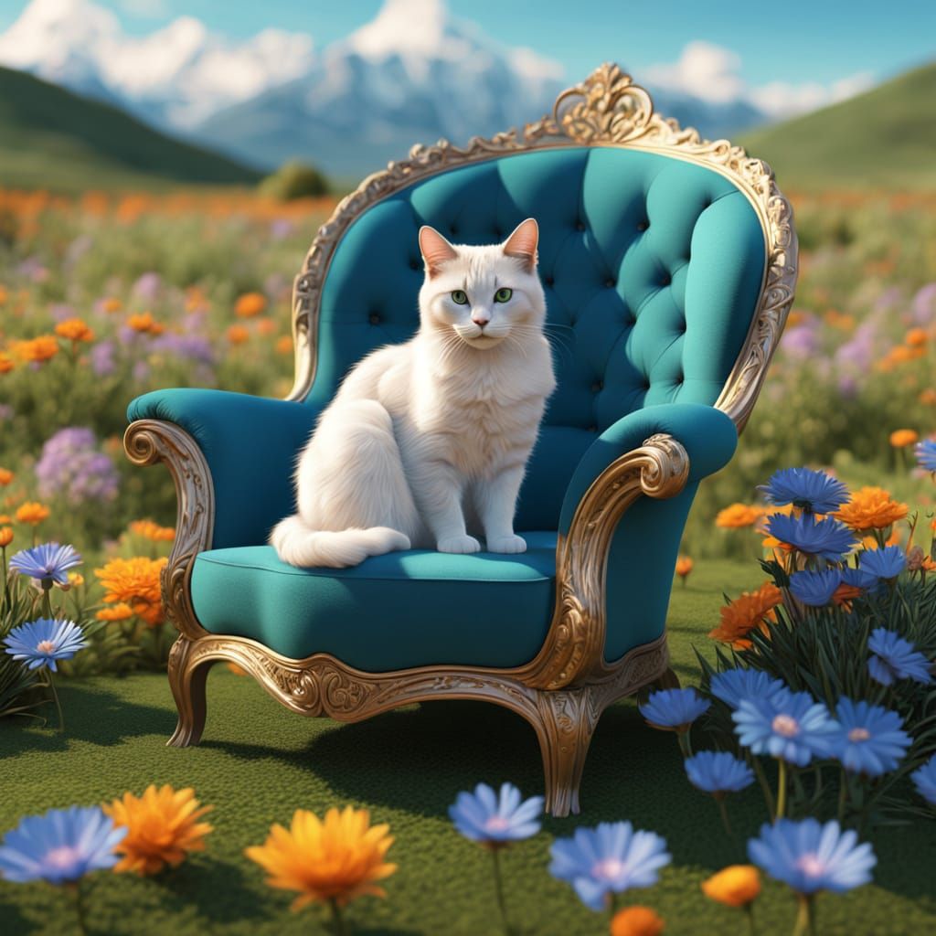 Vast Landscape With Green Sky and Blue Flowers