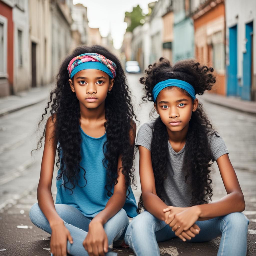 Twin Girls with Curly Hair and Blue Eyes