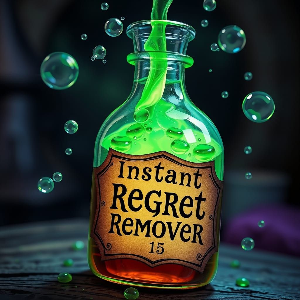 Bubbling "Instant Regret Remover" Potion Glowing Green