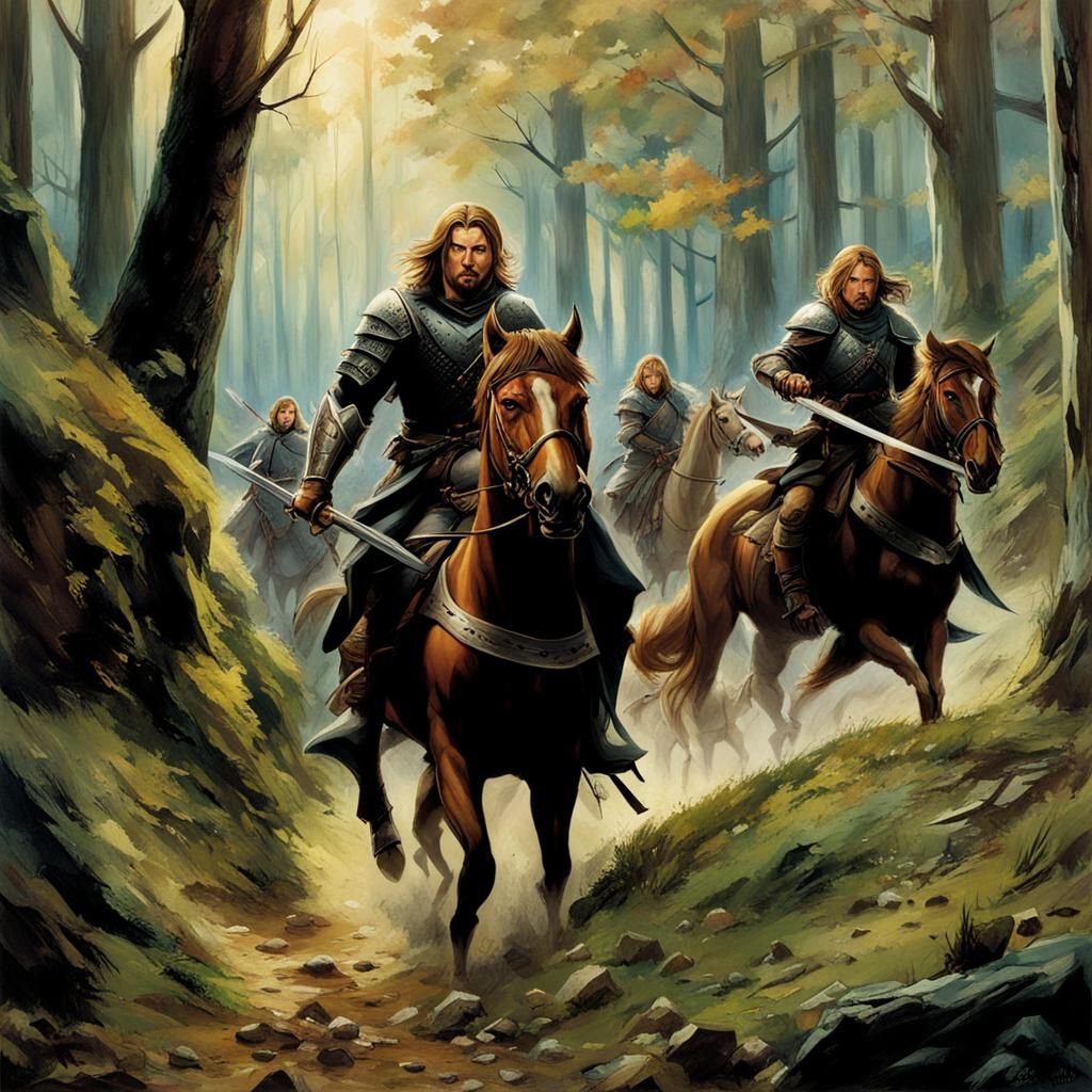 Boromir and Faramir Hunting Orcs in the Woods