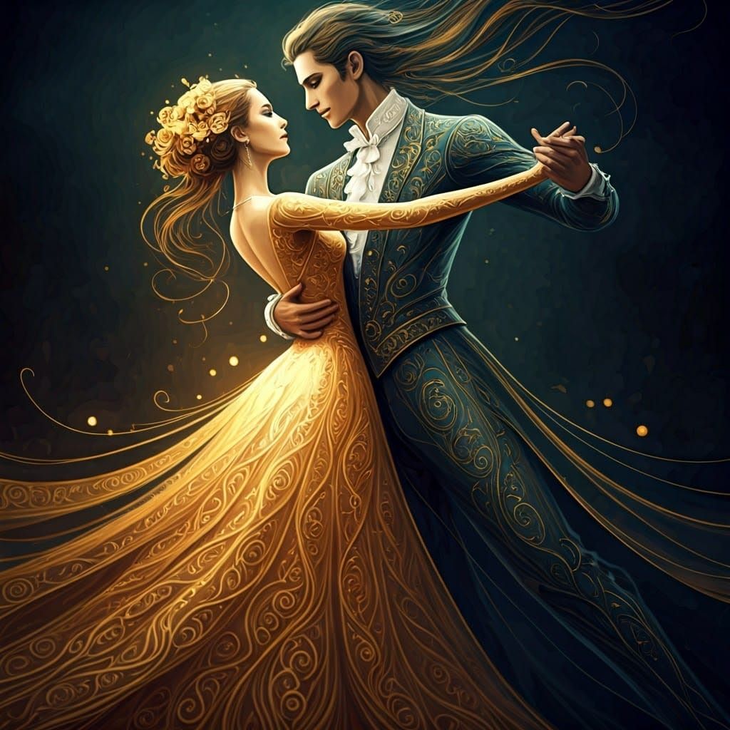 Golden Dancers in Ethereal Embrace