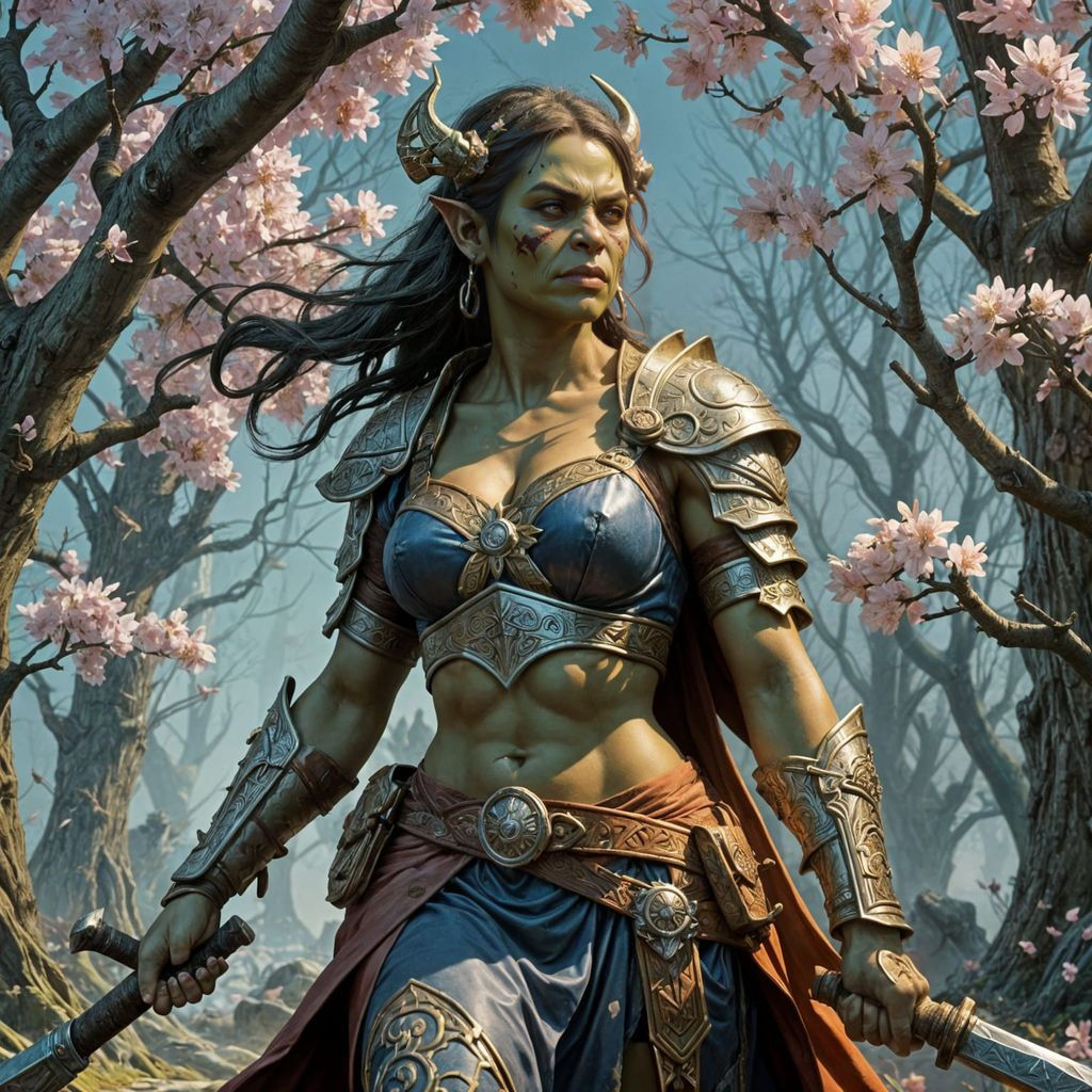 Epic Female Orc Warrior in Cherry Blossom Victory