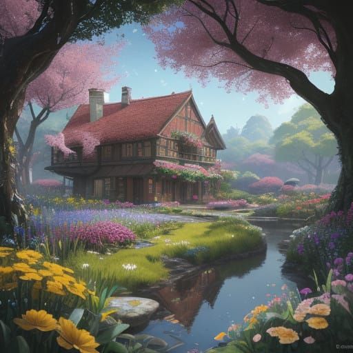 Dreamy Garden Oasis in Fantasy Concept Art Style
