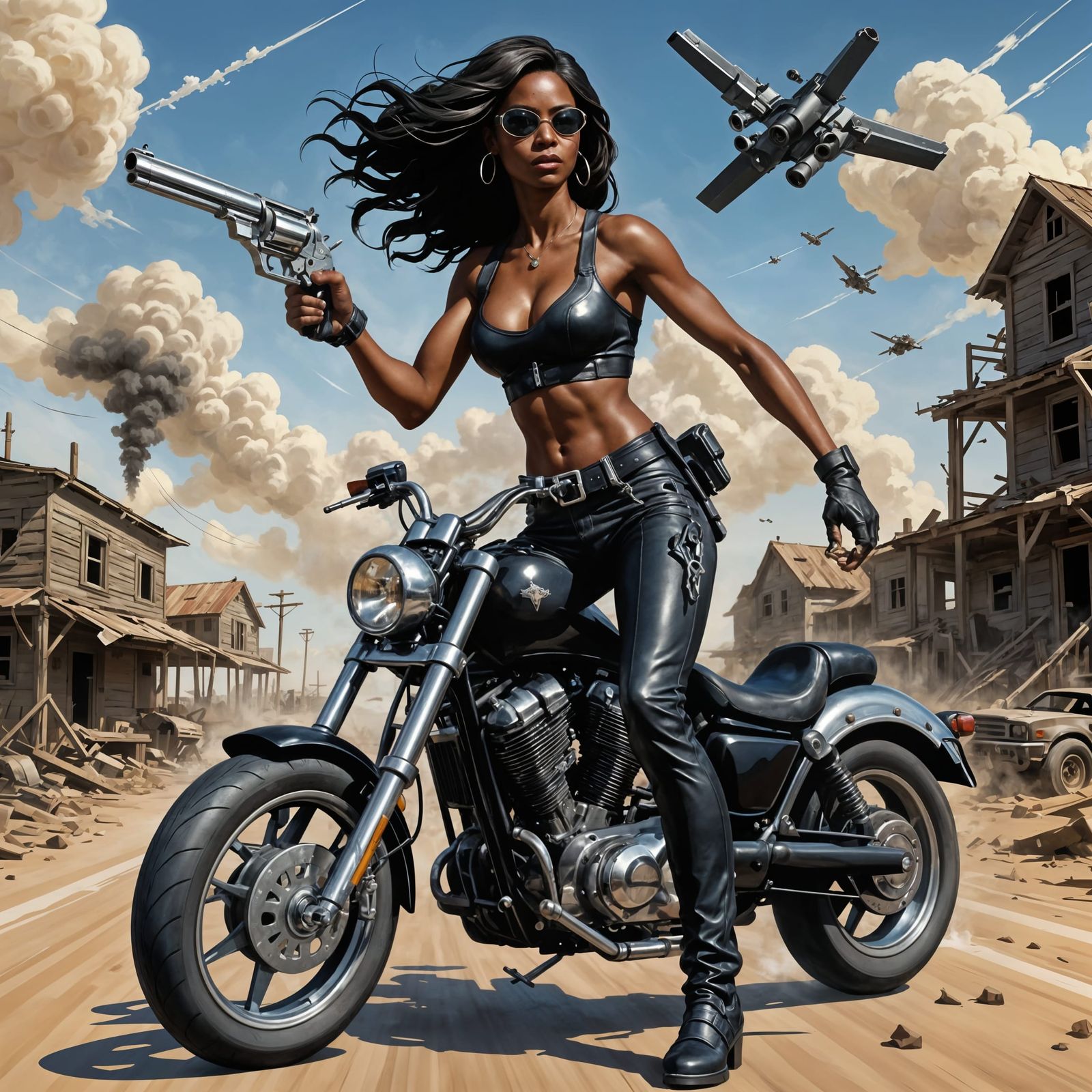 Biker Woman in Post-Apocalyptic Landscape