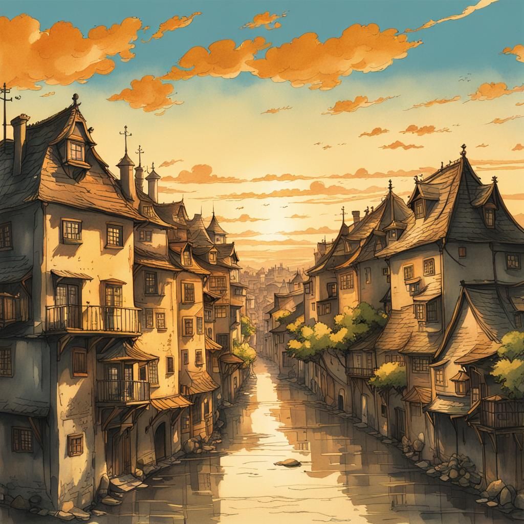 Studio Ghibli Moon City at Golden Hour