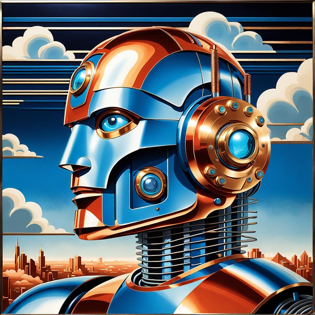 Cyborg Robot Man in Art Deco Style