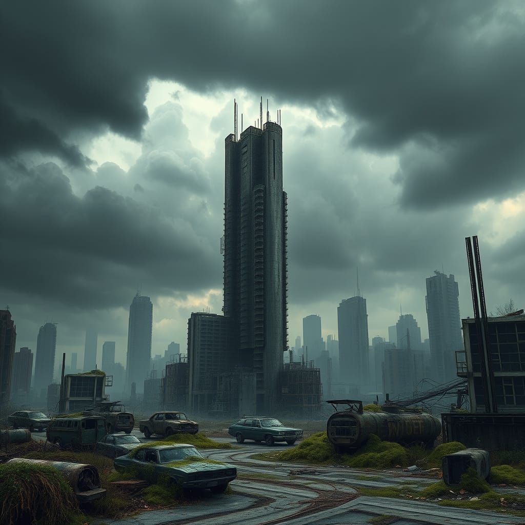 Desolate Post-Apocalyptic Cityscape in a Haunting, Hyper-Rea...