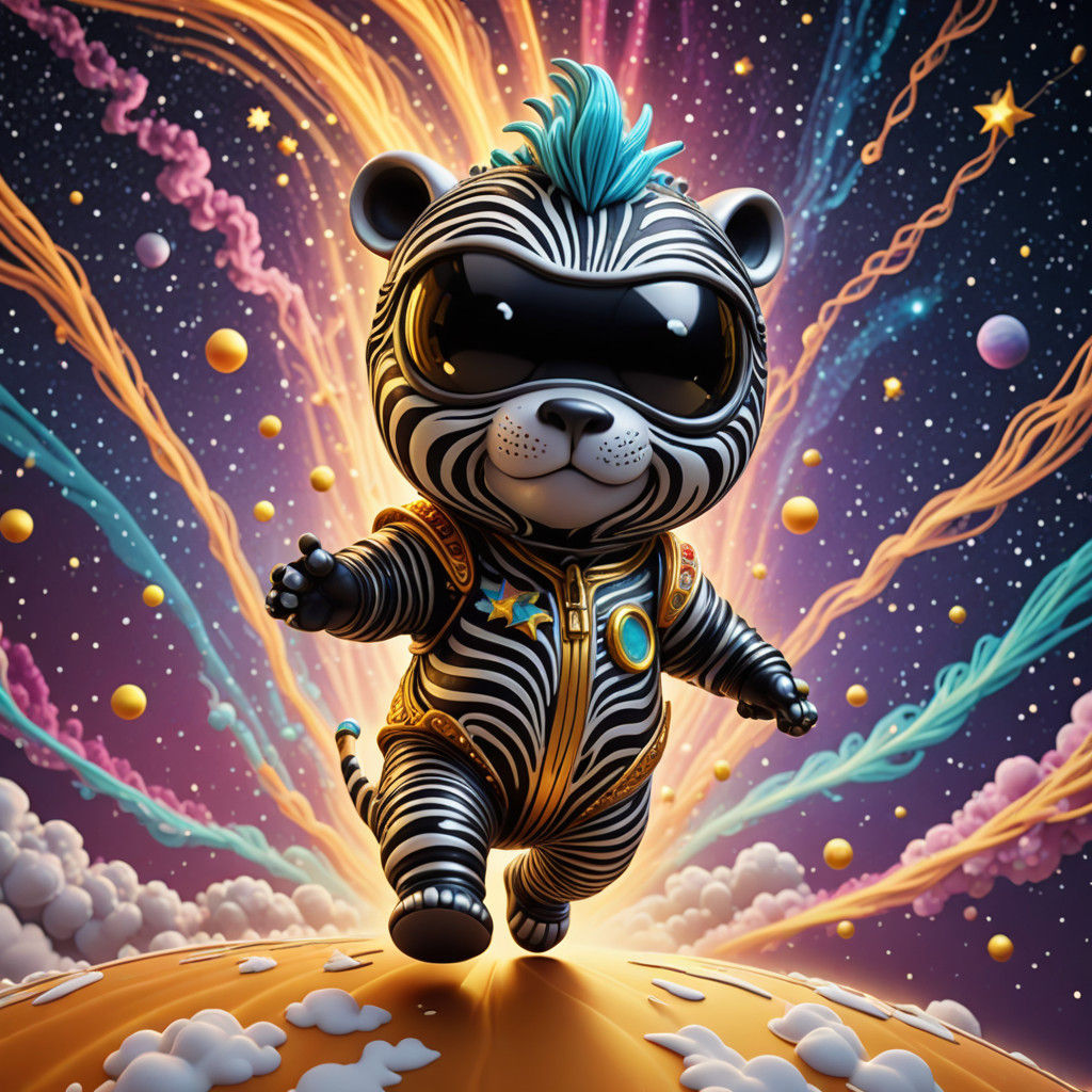 Kawaii Cosmic Zebra in Celestial Flight
