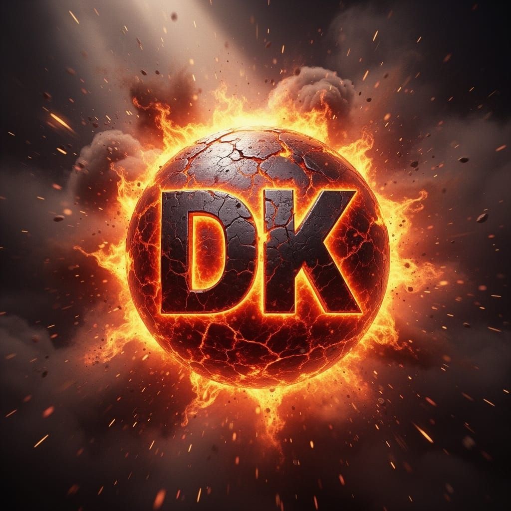 Fiery Explosion With Bold DK Typography