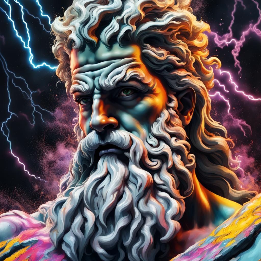 Zeus God of Lightning in Hyperrealistic Graffiti Art