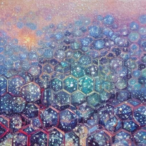 Sparkling spheres hexagons otogones circles arylic pouring painting frozen drizzling